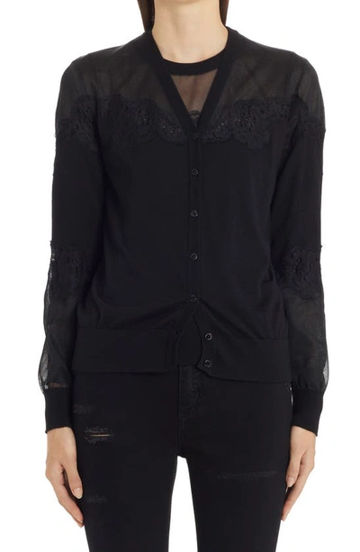 Dolce & Gabbana Lace-trimmed Cashmere-blend Cardigan In Nero