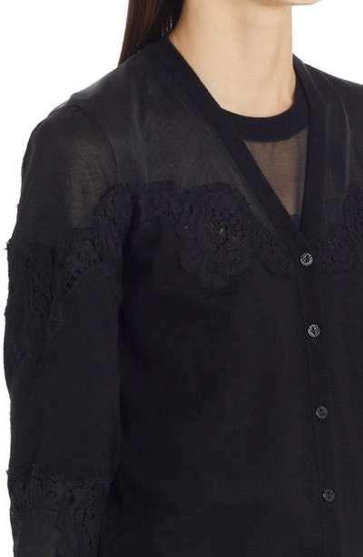 Dolce & Gabbana Lace-trimmed Cashmere-blend Cardigan In Nero