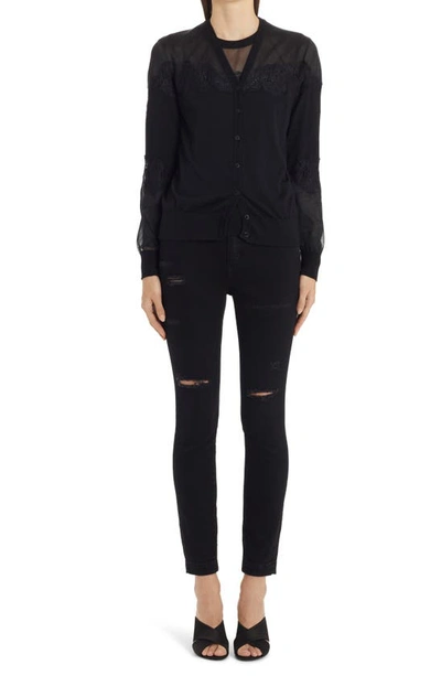 Dolce & Gabbana Lace-trimmed Cashmere-blend Cardigan In Nero