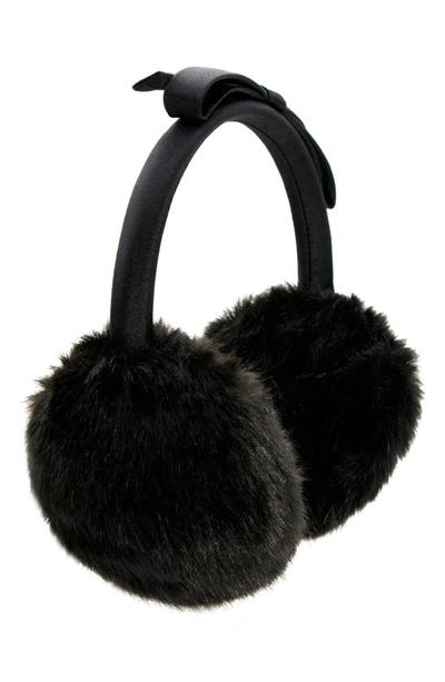 Kate Spade Shoelace Bow Faux Fur Earmuffs In Black