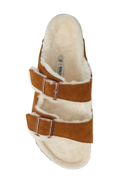 Shop Birkenstock Arizona Slide Sandal With Genuine Shearling In Beige