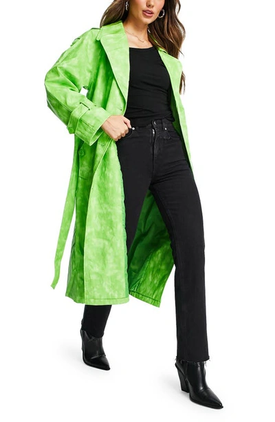 Topshop Tie Dye Faux Leather Trench Coat In Green | ModeSens