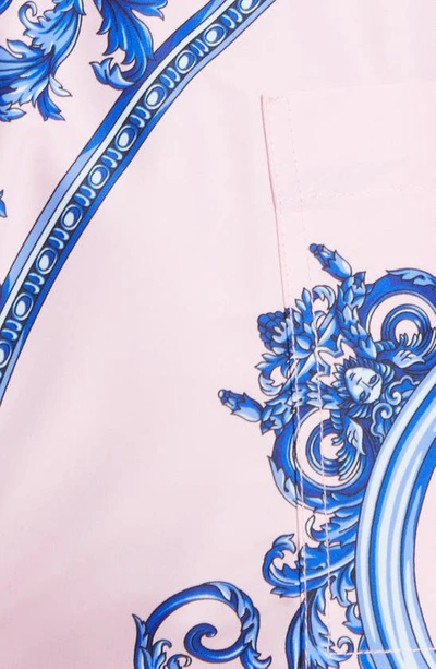 Shop Versace Medusa Logo Swim Trunks In Pink Blue