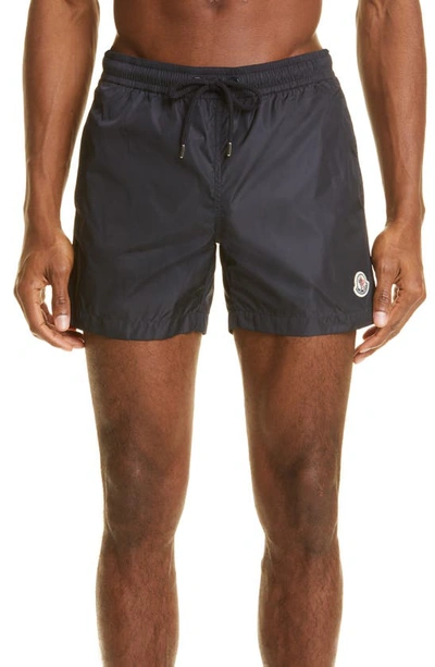 Moncler Logo Patch Swim Shorts In Blue | ModeSens