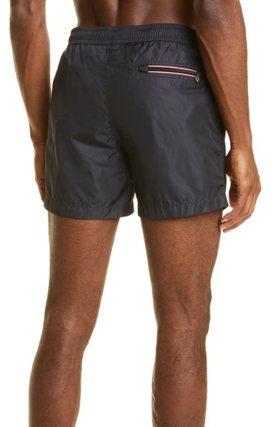 Shop Moncler Logo Patch Swim Trunks In Navy