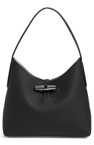 Shop Longchamp Roseau Essential Leather Hobo In Black