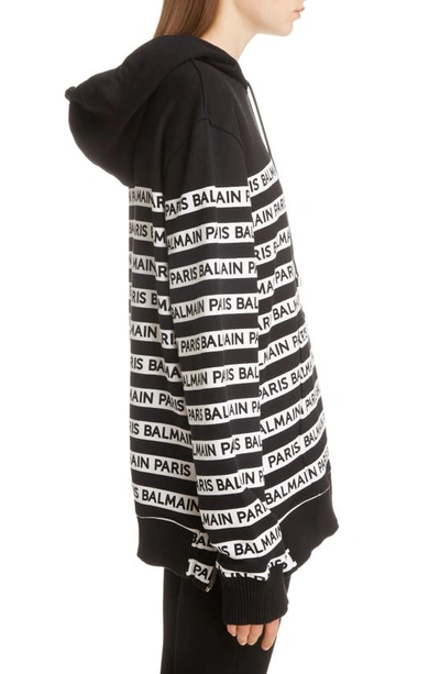 Shop Balmain Stripe Logo Hoodie In Eab Noir/ Blanc