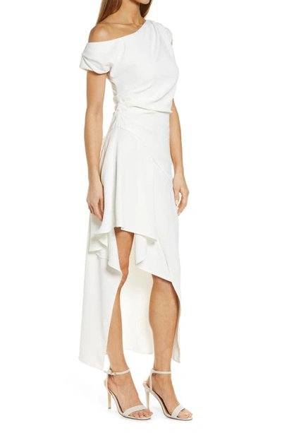 Shop Elliatt Pallas Cascade Ruffle One-shoulder Cocktail Dress In White