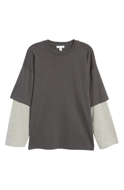 Shop Topshop Washed 2-in-1 Long Sleeve T-shirt In Grey