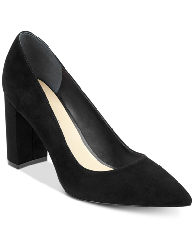 Shop Marc Fisher Women's Viviene Slip-on Block Heel Dress Pumps Women's Shoes In Black Faux Suede