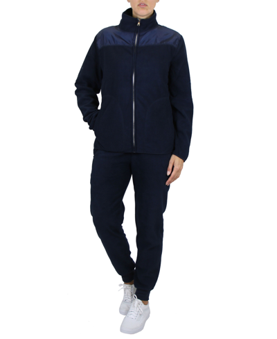 Shop Galaxy By Harvic Women's Polar Fleece Sweatshirt Top Jogger Bottom Matching Set, 2 Piece In Navy