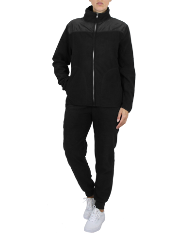 Shop Galaxy By Harvic Women's Polar Fleece Sweatshirt Top Jogger Bottom Matching Set, 2 Piece In Black