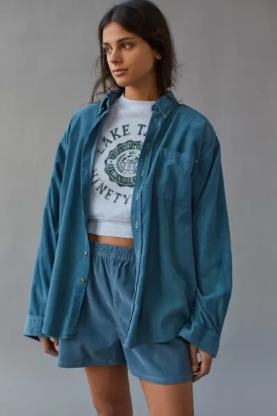 Shop Urban Renewal Remade Corduroy Shirt In Light Blue