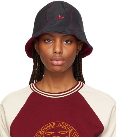 Shop Wales Bonner Reversible Black & Burgundy Adidas Edition Sun Hat In Night Indigo/collegi