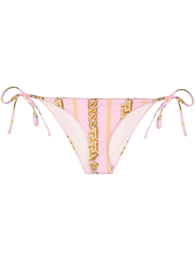 Shop Versace Greca-print Bikini Bottom In Pink