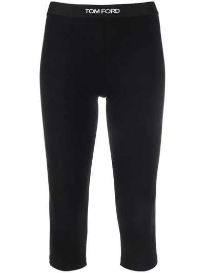 Shop Tom Ford Cropped Logo-waistband Leggings In Black