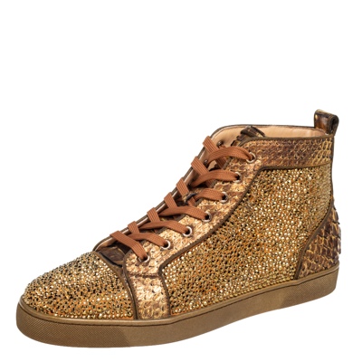 Pre-owned Christian Louboutin Bronze Python Leather And Crystals Embellished Suede Louis Orlato High-top Sneakers Size 46