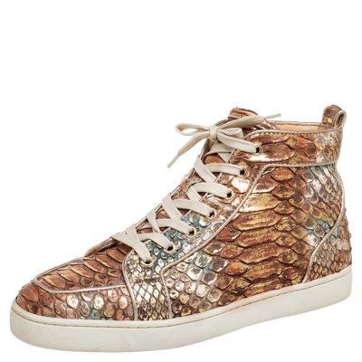Pre-owned Christian Louboutin Metallic Bronze/gold Python Leather High-top Sneakers Size 42.5