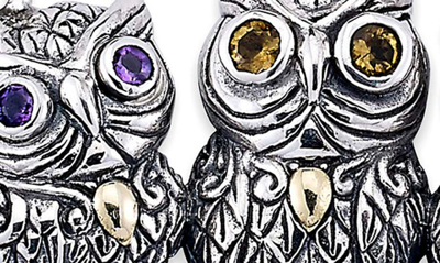Samuel B. 18k Yellow Gold & Sterling Silver Amethyst, Citrine, & Peridot Filigree Owls Pendant Neckl In Silver And Gold