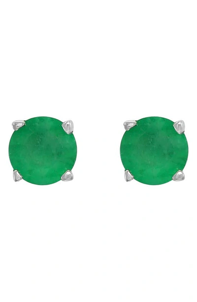 Effy 14k White Gold Natural Emerald Stud Earrings In Green