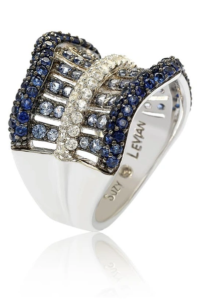 Suzy Levian Sterling Silver & Sapphire Gladiator Ring In Blue