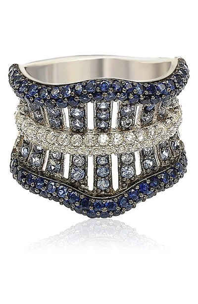 Suzy Levian Sterling Silver & Sapphire Gladiator Ring In Blue