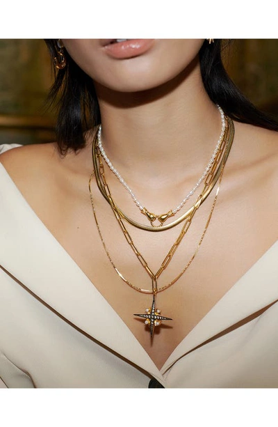 Missoma X Harris Reed In Good Hands Pearl Charm Necklace In Gold
