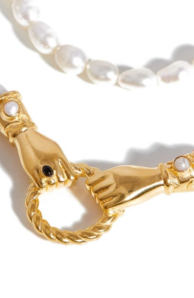Missoma X Harris Reed In Good Hands Pearl Charm Necklace In Gold