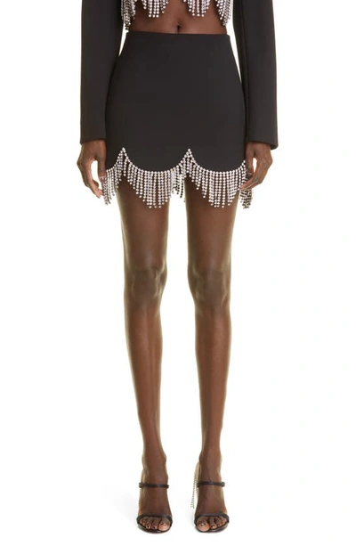 Shop Area Crystal Fringe Miniskirt In Black