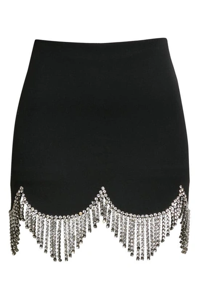 Shop Area Crystal Fringe Miniskirt In Black