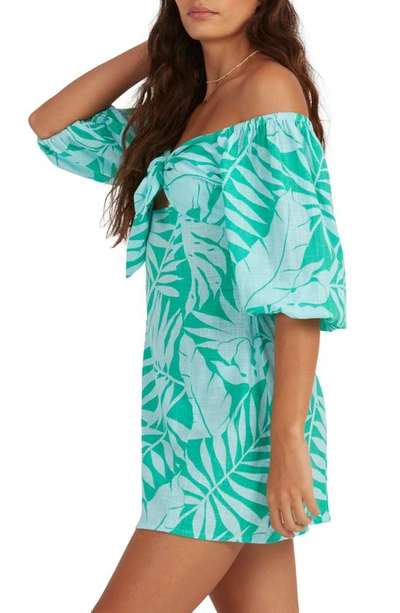 Shop Billabong Mystic Palm Tree Cotton Minidress In Seaspray