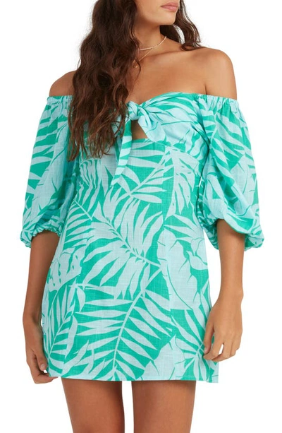 Shop Billabong Mystic Palm Tree Cotton Minidress In Seaspray