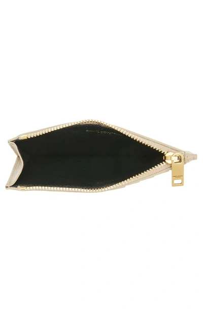 Shop Saint Laurent Fragments Monogram Leather Zip Card Case In Dark Beige