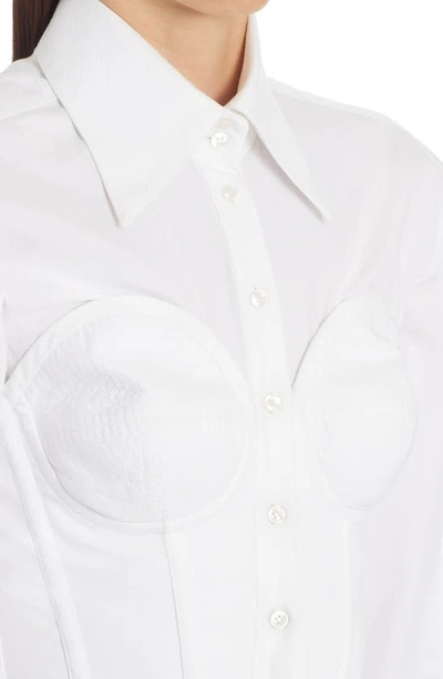 Shop Dolce & Gabbana Corsetry Detail Crop Button-up Poplin Shirt In Bianco Ottico
