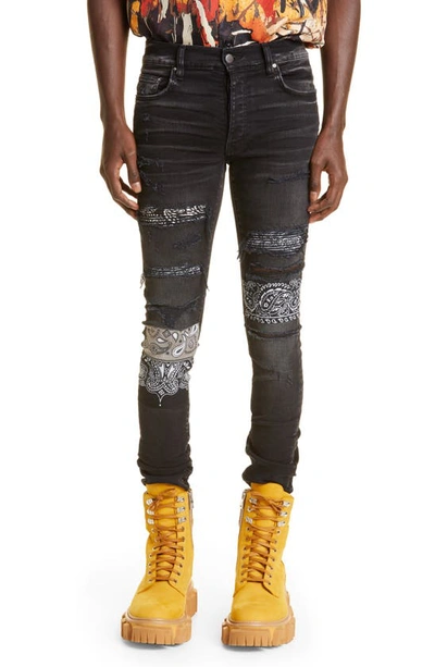 Shop Amiri Bandana Art Patch Thrasher Ripped Skinny Jeans In Aged Black
