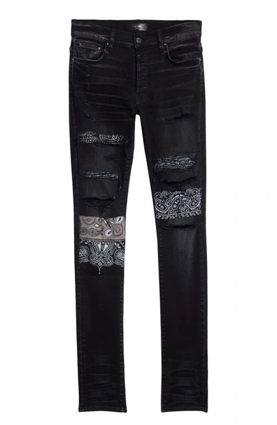 Shop Amiri Bandana Art Patch Thrasher Ripped Skinny Jeans In Aged Black