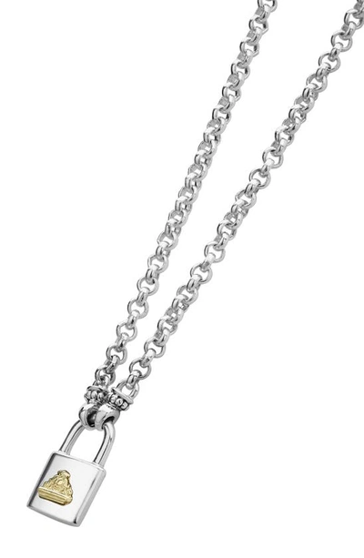 Shop Lagos Beloved Small Lock Pendant Necklace In Silver