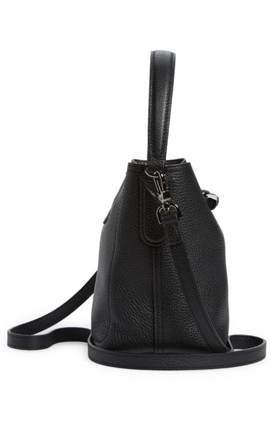LONGCHAMP - Bucket bag in black grained leather with sho…