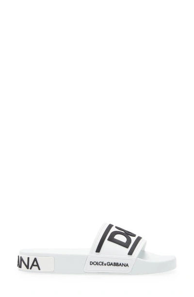 Shop Dolce & Gabbana Logo Slide Sandal In White/ Black