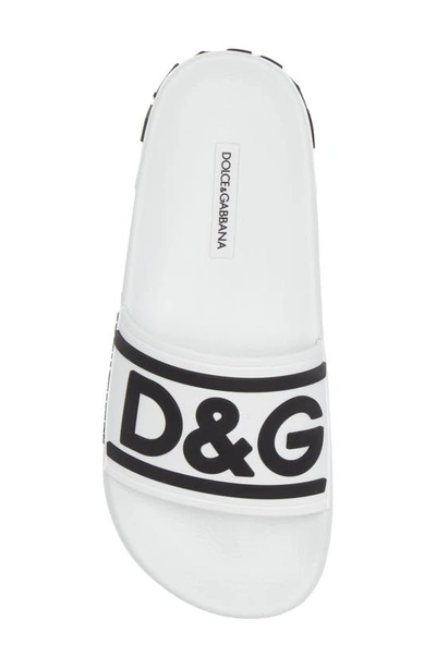 Shop Dolce & Gabbana Logo Slide Sandal In White/ Black