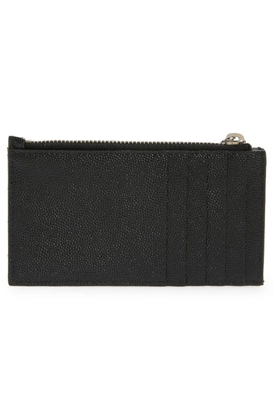 Saint Laurent Zip Fragments Leather Card Case In Nero