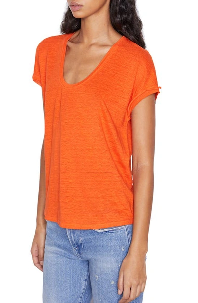 Shop Frame Easy Scoop Neck Organic Linen T-shirt In Orange Crush