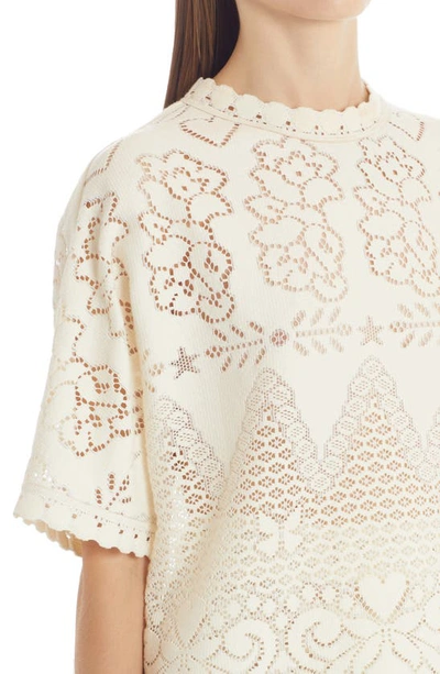 Shop Valentino Pointelle Cotton Blend Knit Top In Almond