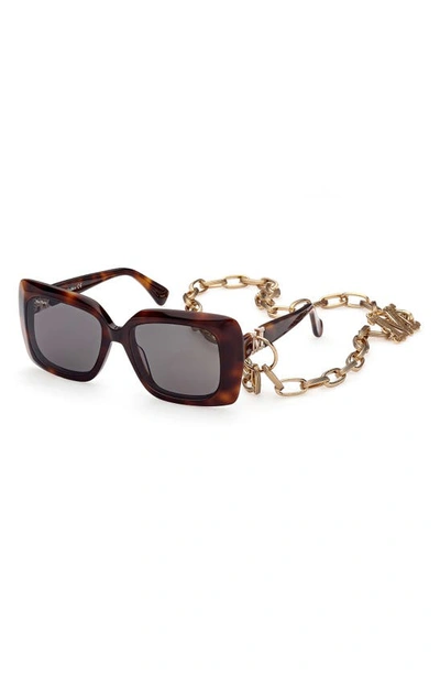 Shop Max Mara 54mm Rectangular Sunglasses In Havana/ Smoke