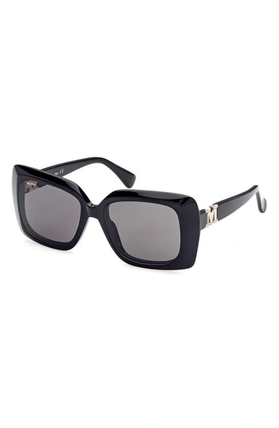 Shop Max Mara 54mm Rectangular Sunglasses In Black/ Smoke
