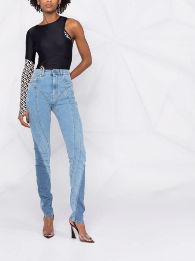 Shop Mugler High-waisted Skinny Jeans With Contrasting Panels In Blue