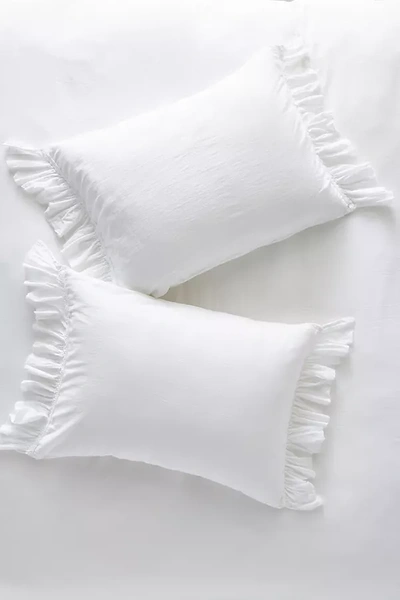 Shop Anthropologie Ruffled Organic Spa Sateen Shams, Set Of 2 By  In White Size S2 Qn Sham