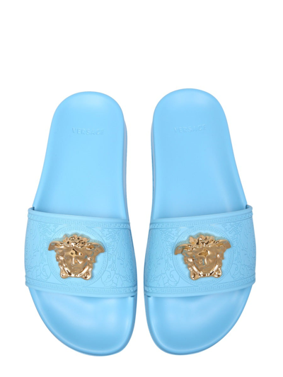 Shop Versace Slide Sandals In Baby Blue