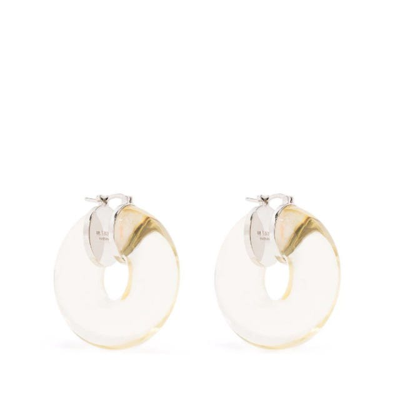 Shop Jil Sander Logo Hoop White Earrings