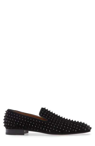 Christian Louboutin Dandelion Grosgrain-trimmed Studded Knitted Loafers In Black